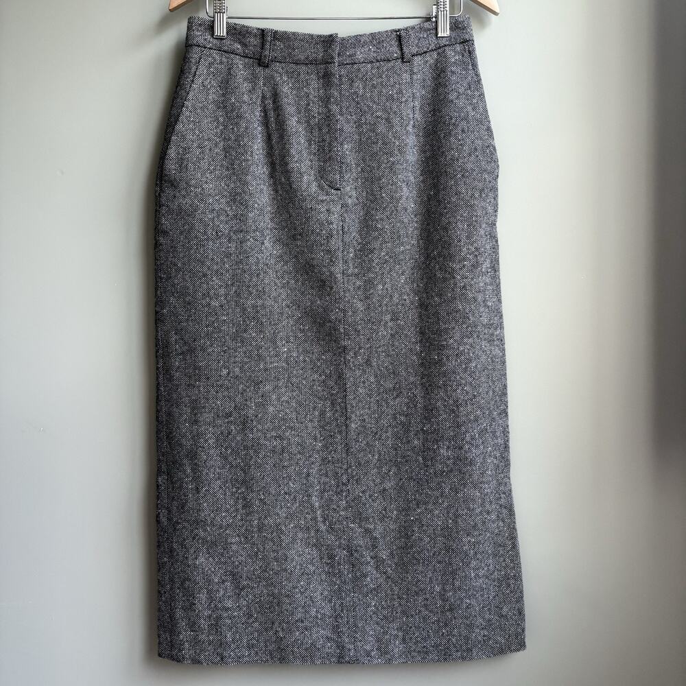 VTG David Hollis‎ Gray Tweed Wool Blend Midi Pencil Skirt Career Office Retro